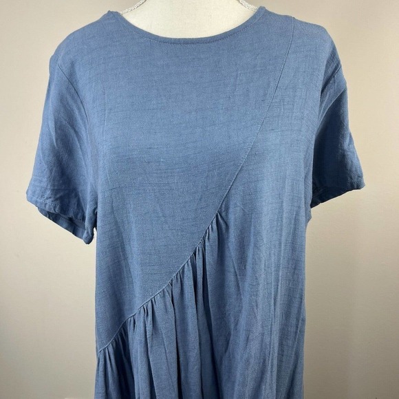Sellse Blue Linen Oversized Maxi Dress Size S  M Lagenlook Pleated - Picture 2 of 14